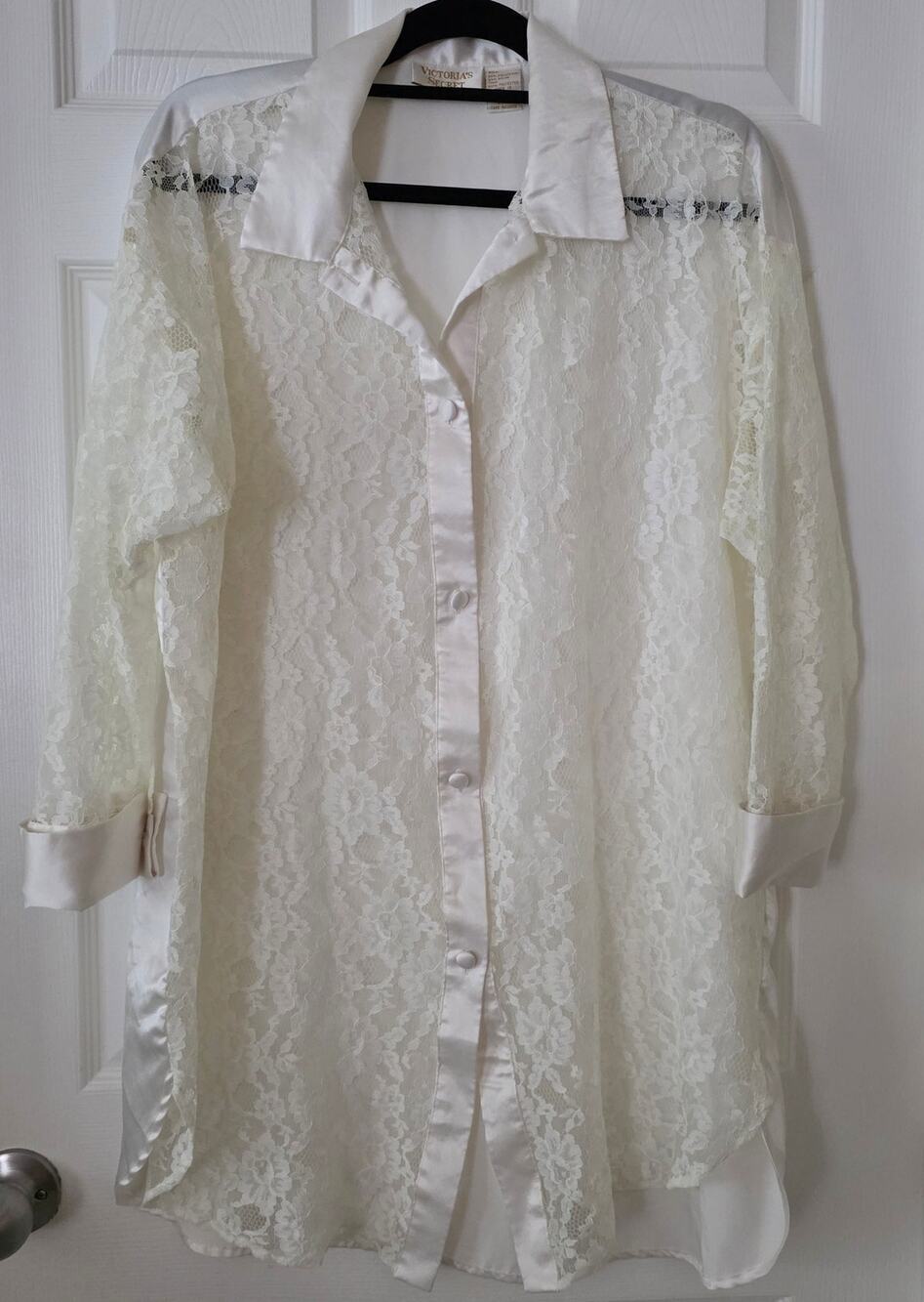 Victoria's Secret Vintage Gold Label White Lace Nightshirt Size Small